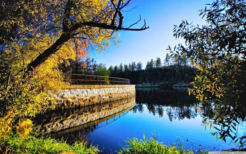Lake with Stone Wall — Blue