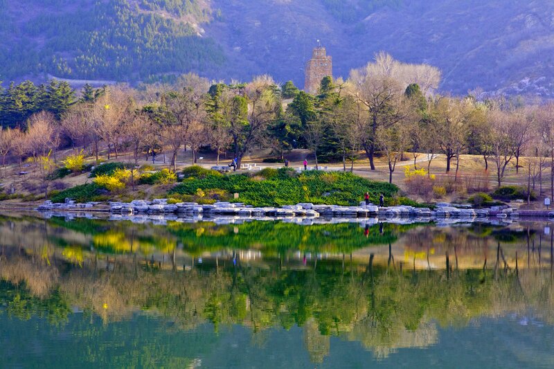 Lake with Stone Wall — Green, Serene