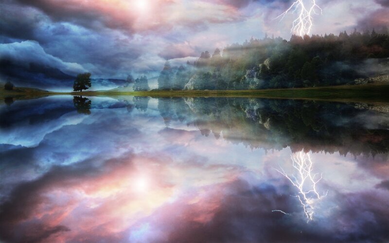 Lake with Storm Reflection — Purple