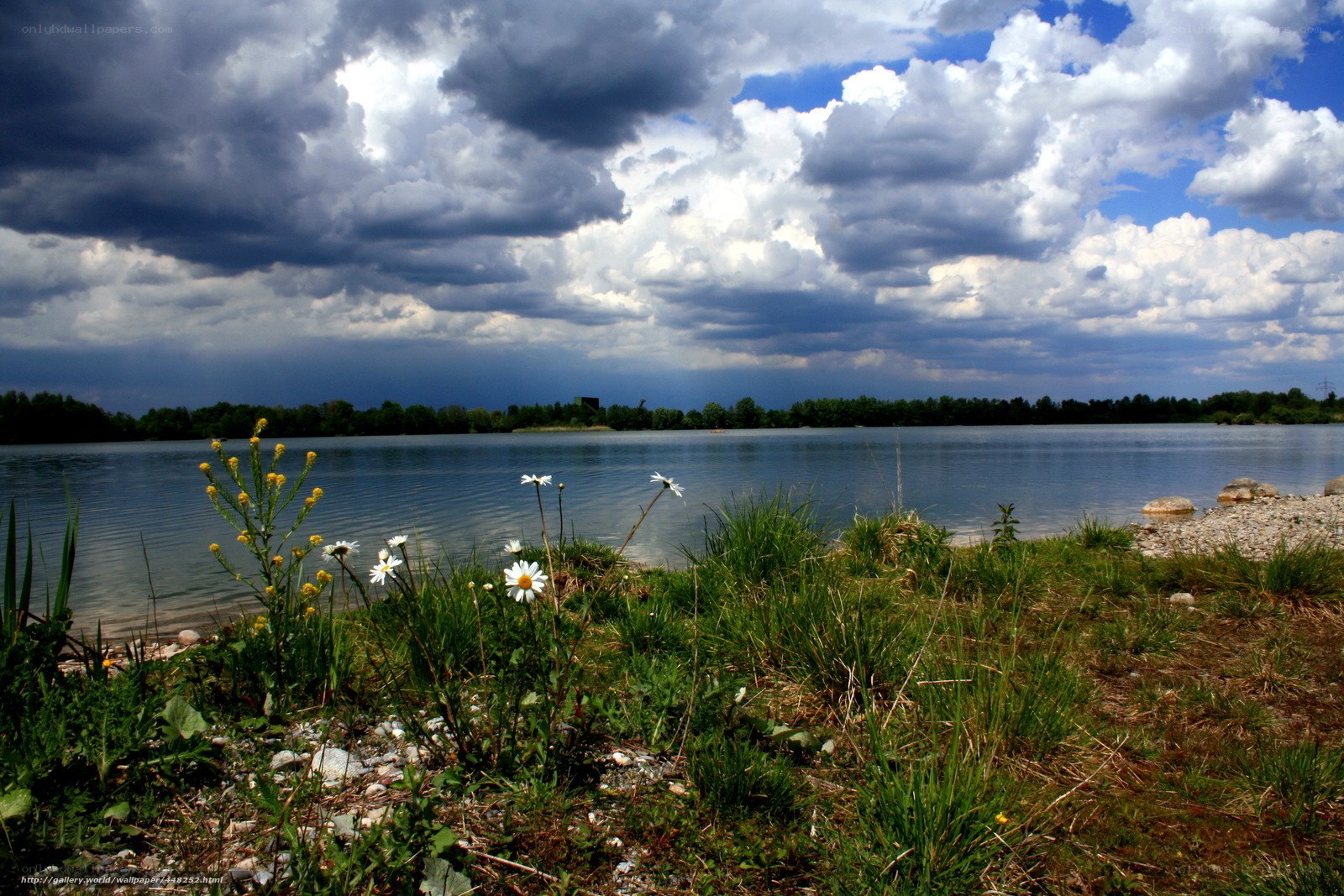 Lake with stormy sky