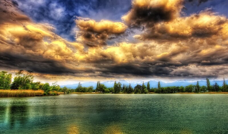 Lake with Stormy Sky — Blue, Dramatic, Sunset