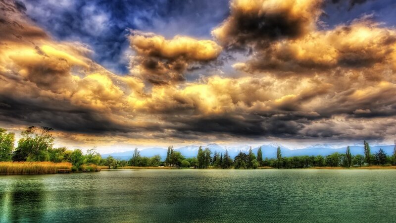 Lake with Stormy Sky — Blue, Dramatic
