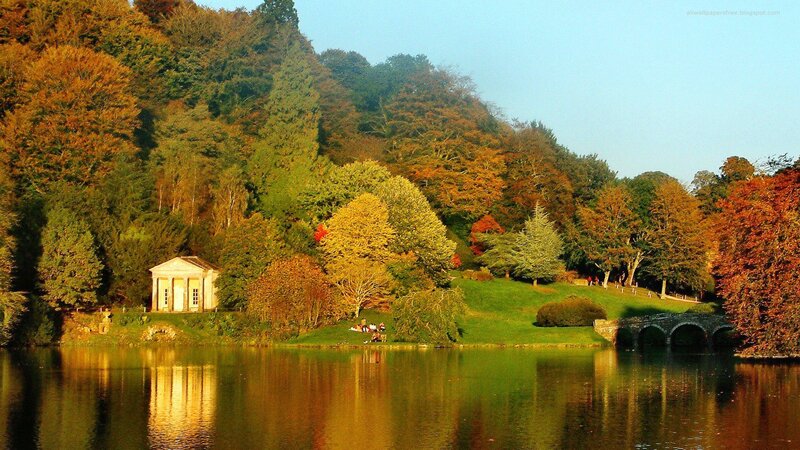 Lake with Temple and Bridge