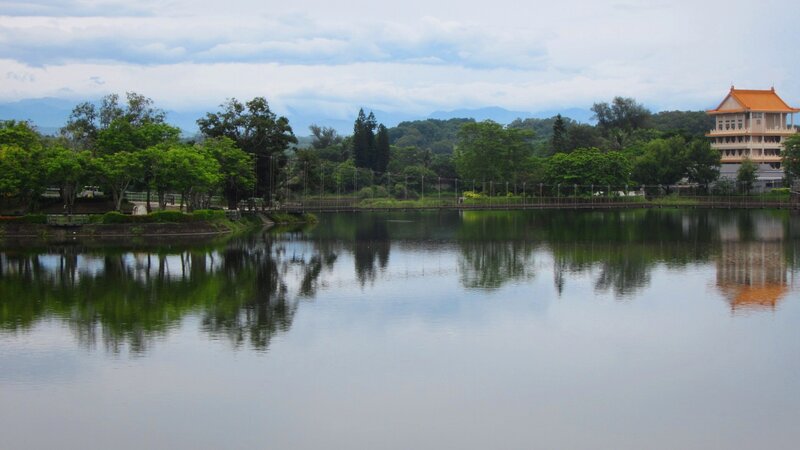 Lake with Temple Reflection