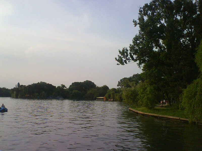 Lake with trees and boats