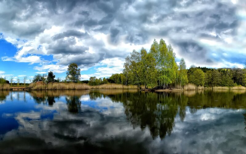 Lake with Trees and Clouds — Blue, Dramatic