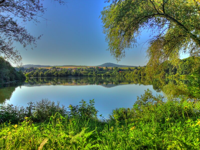 Lake with Trees and Hills — Green