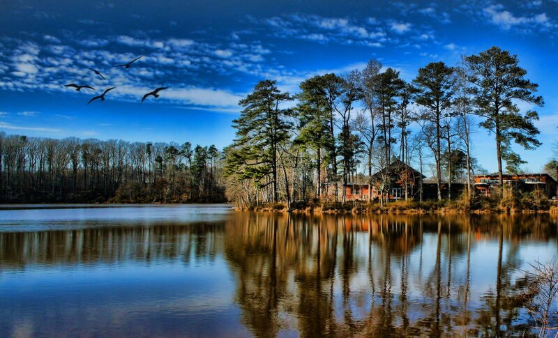 Lake with Trees and House
