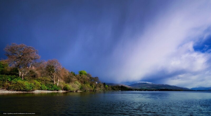 Lake with Trees and Mountains — Blue