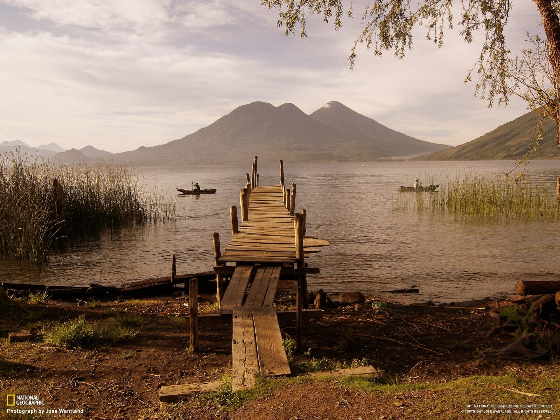Lake with Volcanoes in Background