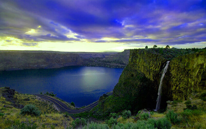 Lake with Waterfall — Blue