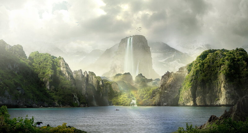 Lake with Waterfall