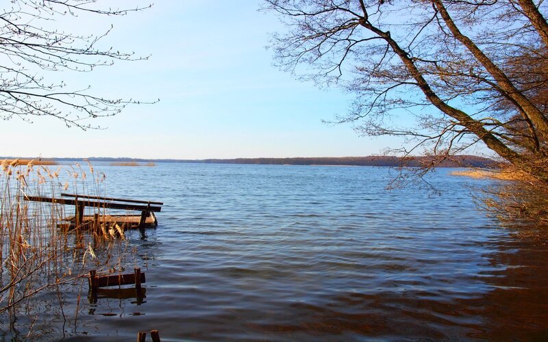 Lake with wooden dock