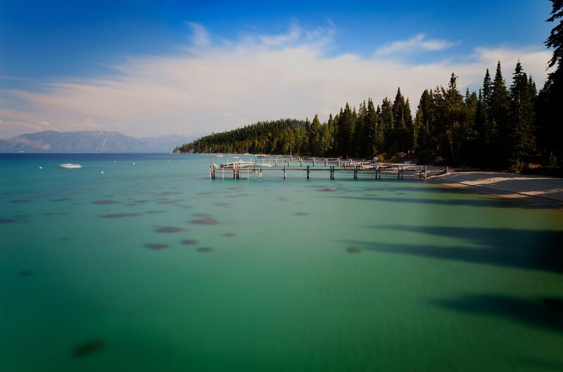 Lake with Wooden Docks — Blue