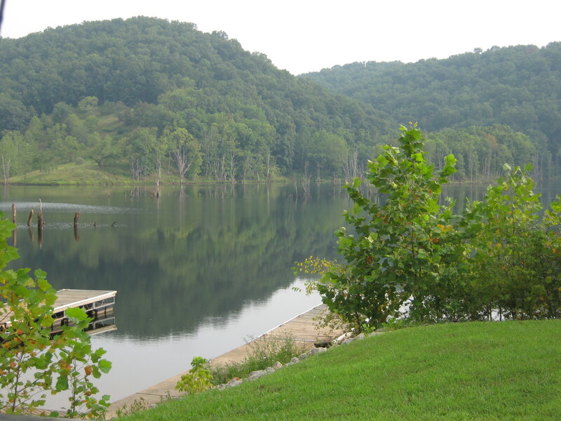 Lake with Wooden Docks — Green
