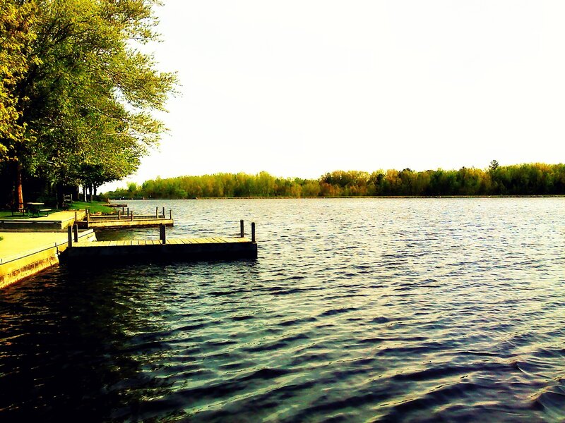 Lake with wooden docks