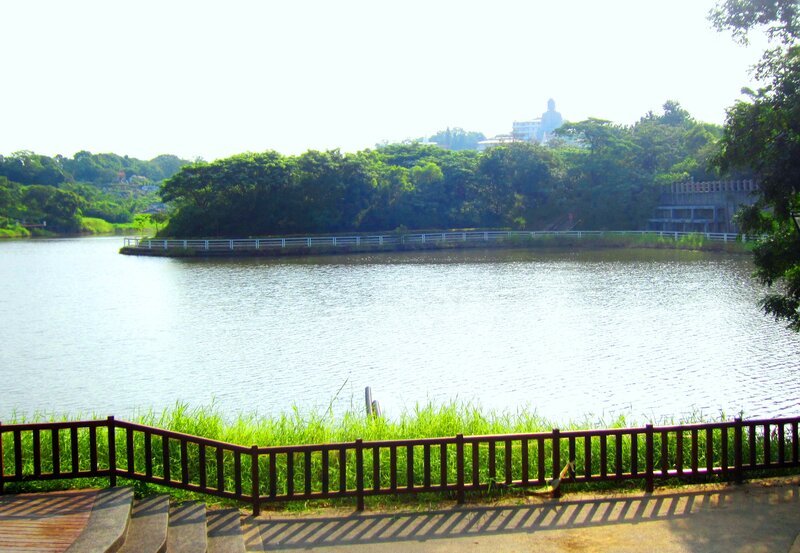 Lake with Wooden Railing — Green