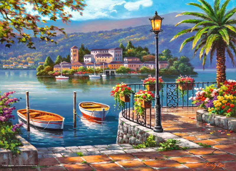 Lakefront Village Scene
