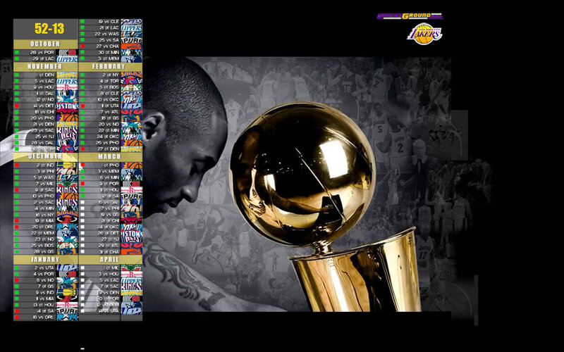 Lakers schedule with championship trophy