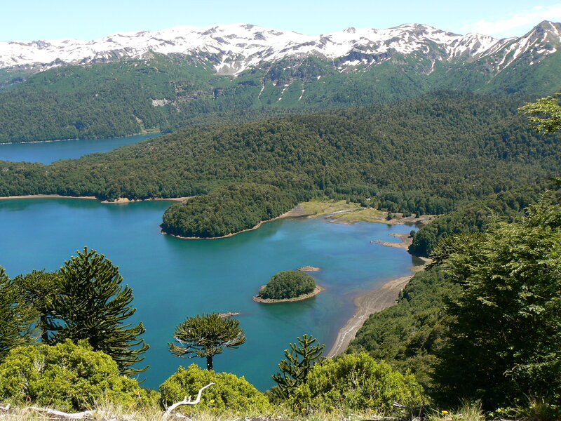 Lakes and snow-capped mountains