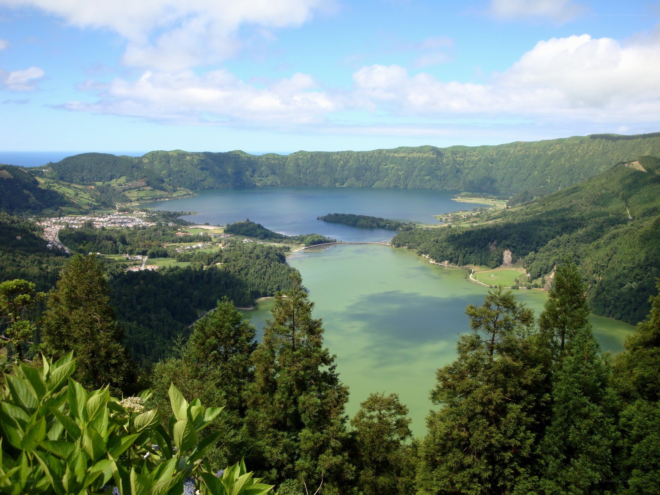 Lakes in a volcanic crater