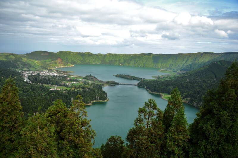 Lakes in a volcanic crater