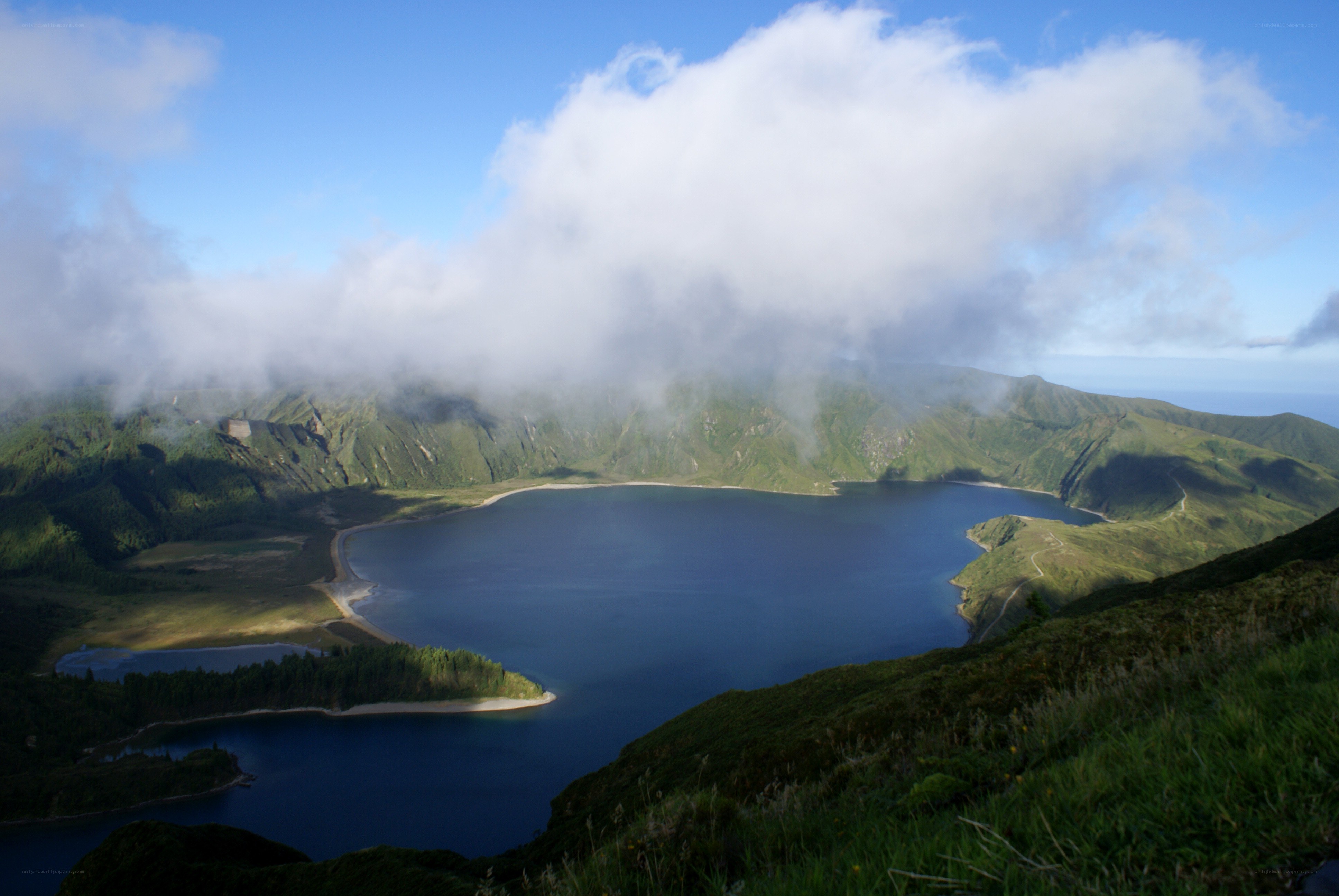 Lakes in a volcanic crater
