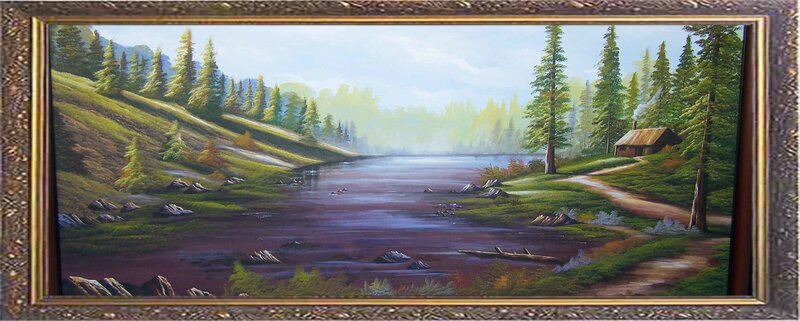 Lakeside Cabin Painting