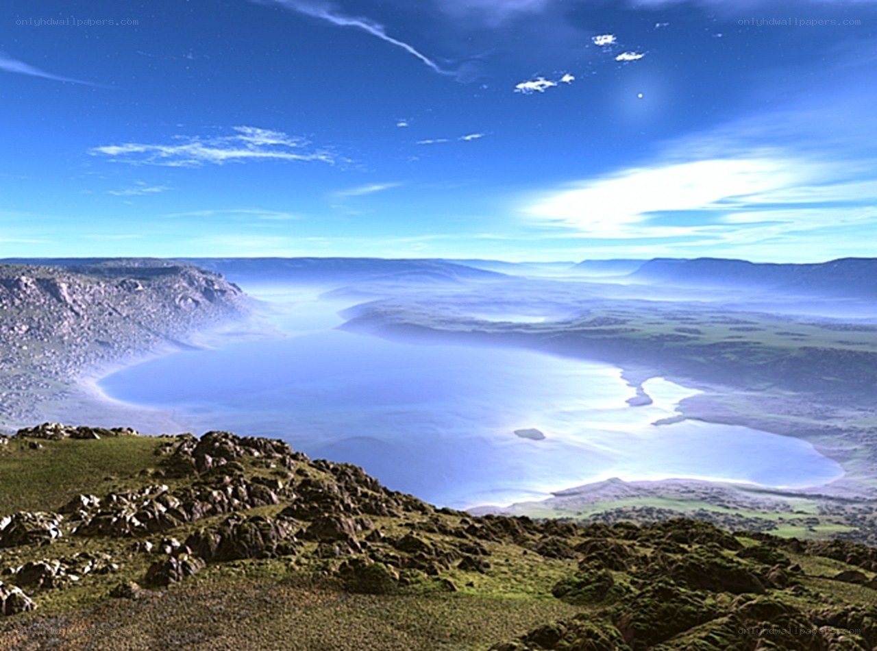 Lakeside canyon landscape