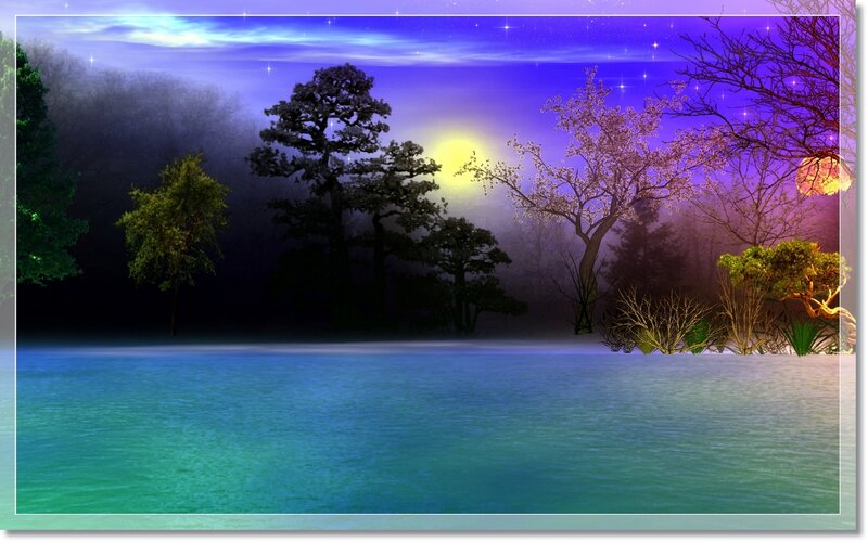 Lakeside Forest at Night — Blue