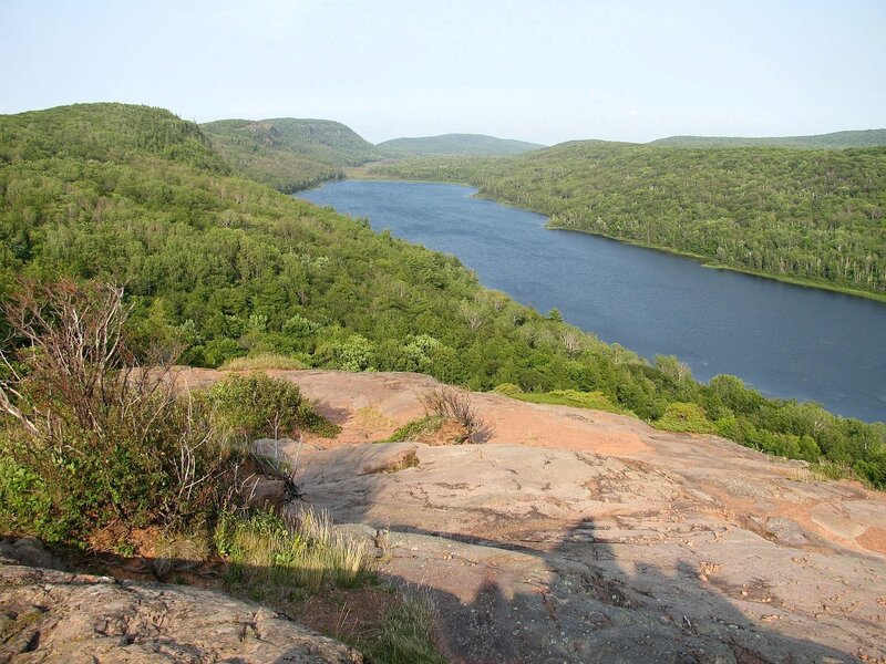 Lakeside forest view from rock