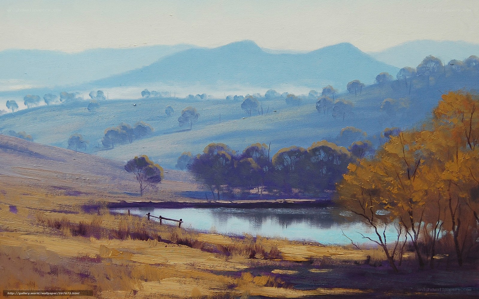 Lakeside landscape with autumn trees