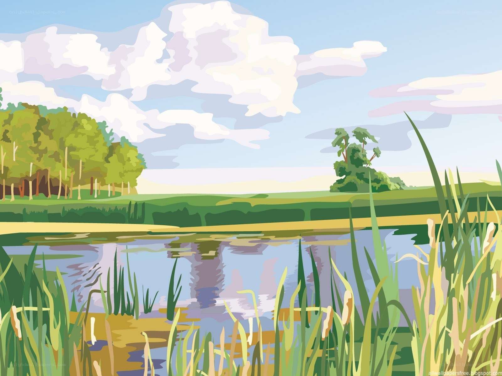 Lakeside landscape with reeds