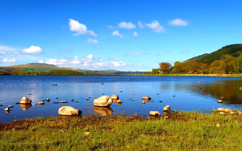 Lakeside landscape with rocks