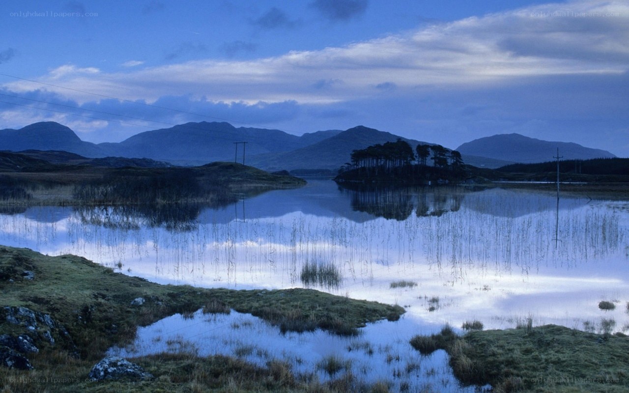 Lakeside mountains at dusk