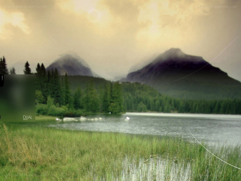 Lakeside mountains at dusk