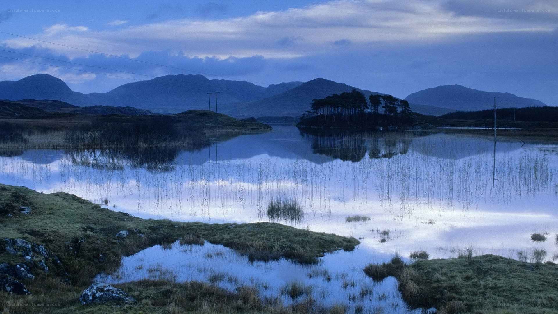 Lakeside mountains at dusk