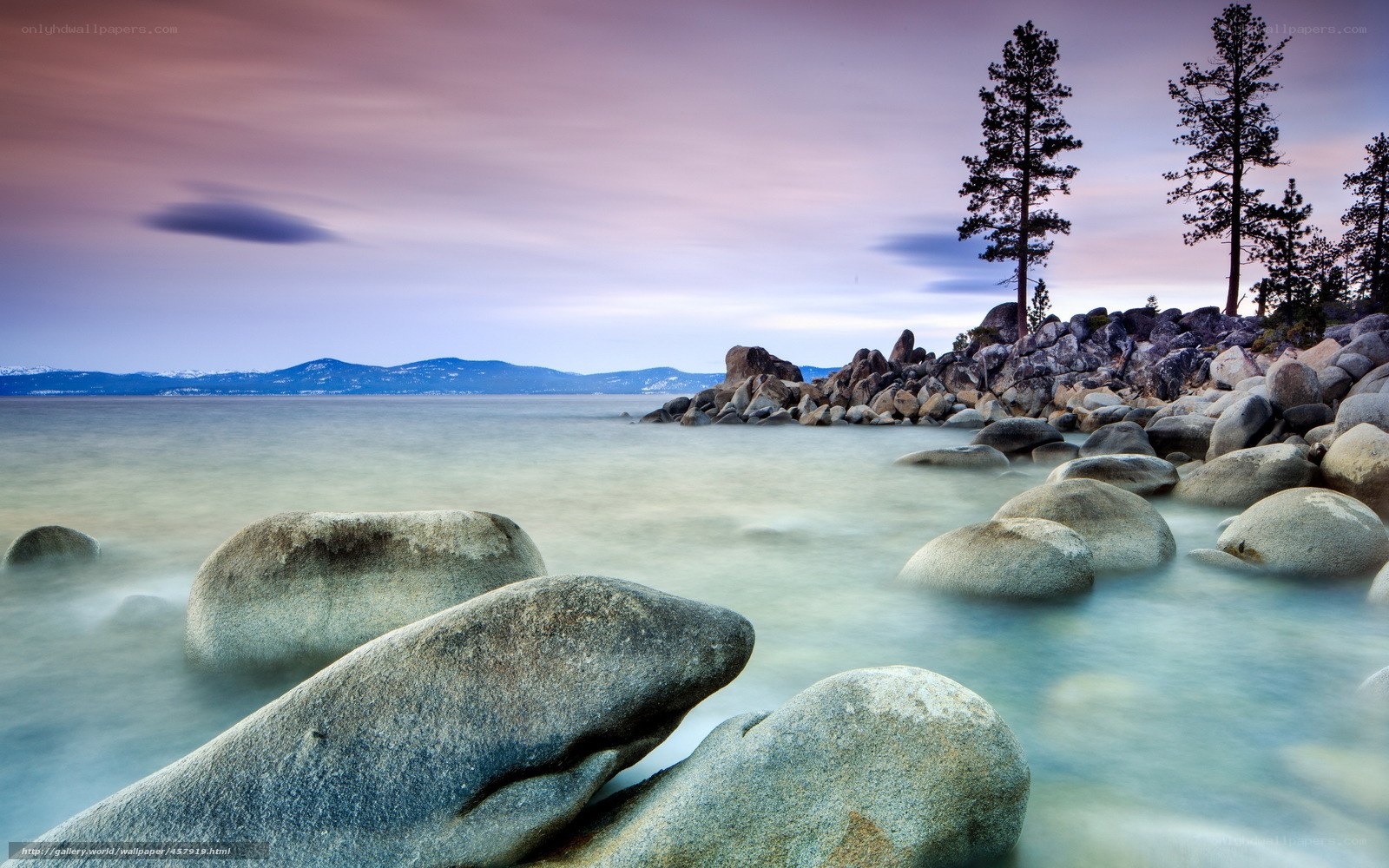 Lakeside rocks at dusk
