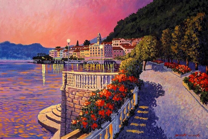Lakeside Town at Dusk