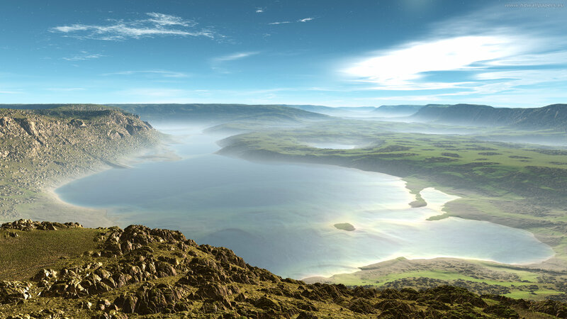Lakeside valley landscape