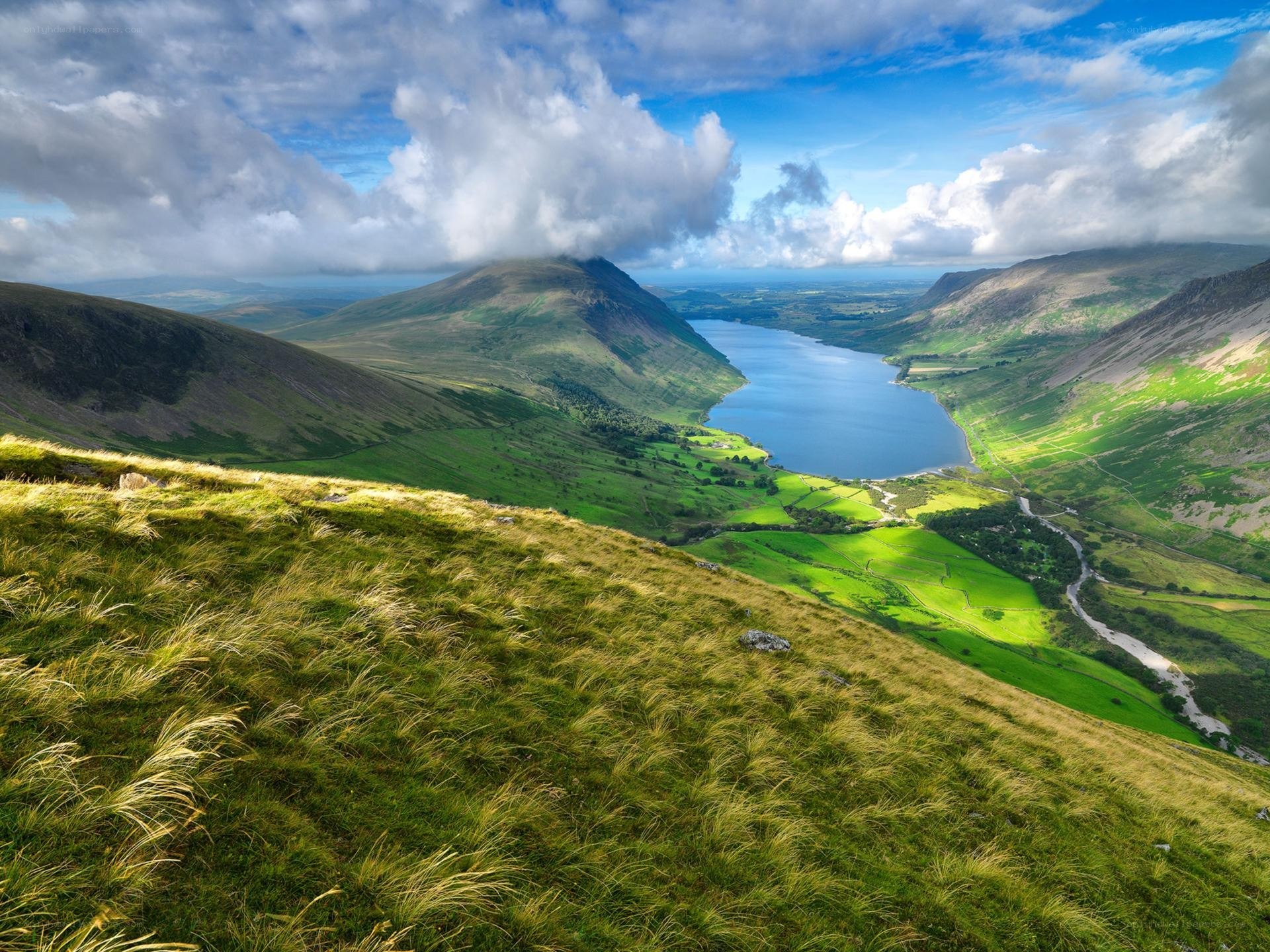 Lakeside valley with mountains