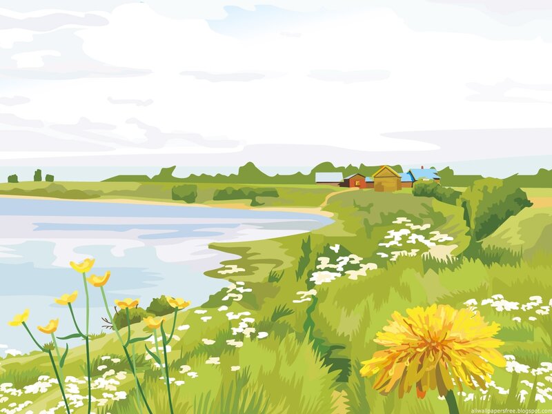 Lakeside village landscape