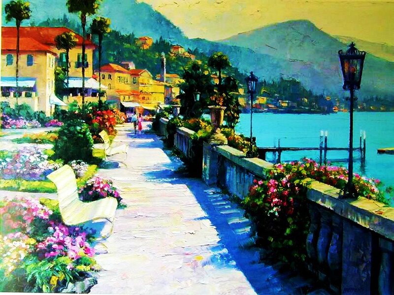 Lakeside Walkway with Flowers