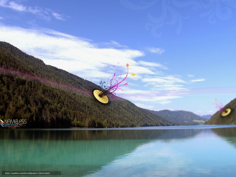 Lakeside with abstract art