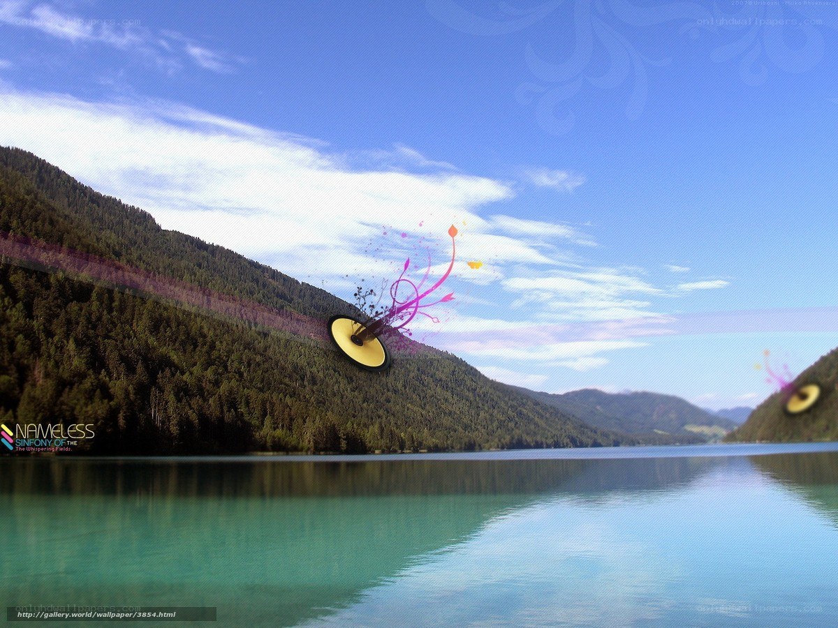 Lakeside with abstract art