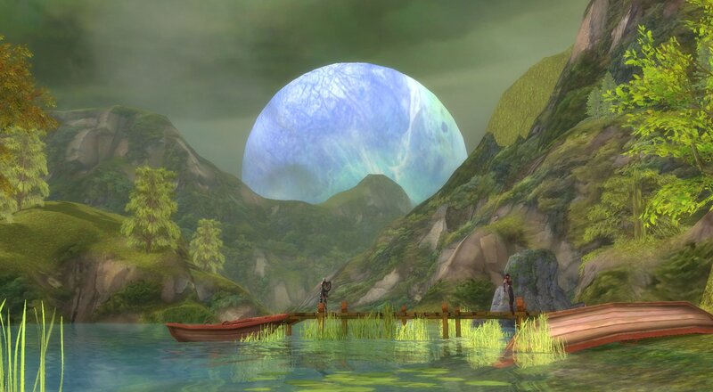 Lakeside with giant moon