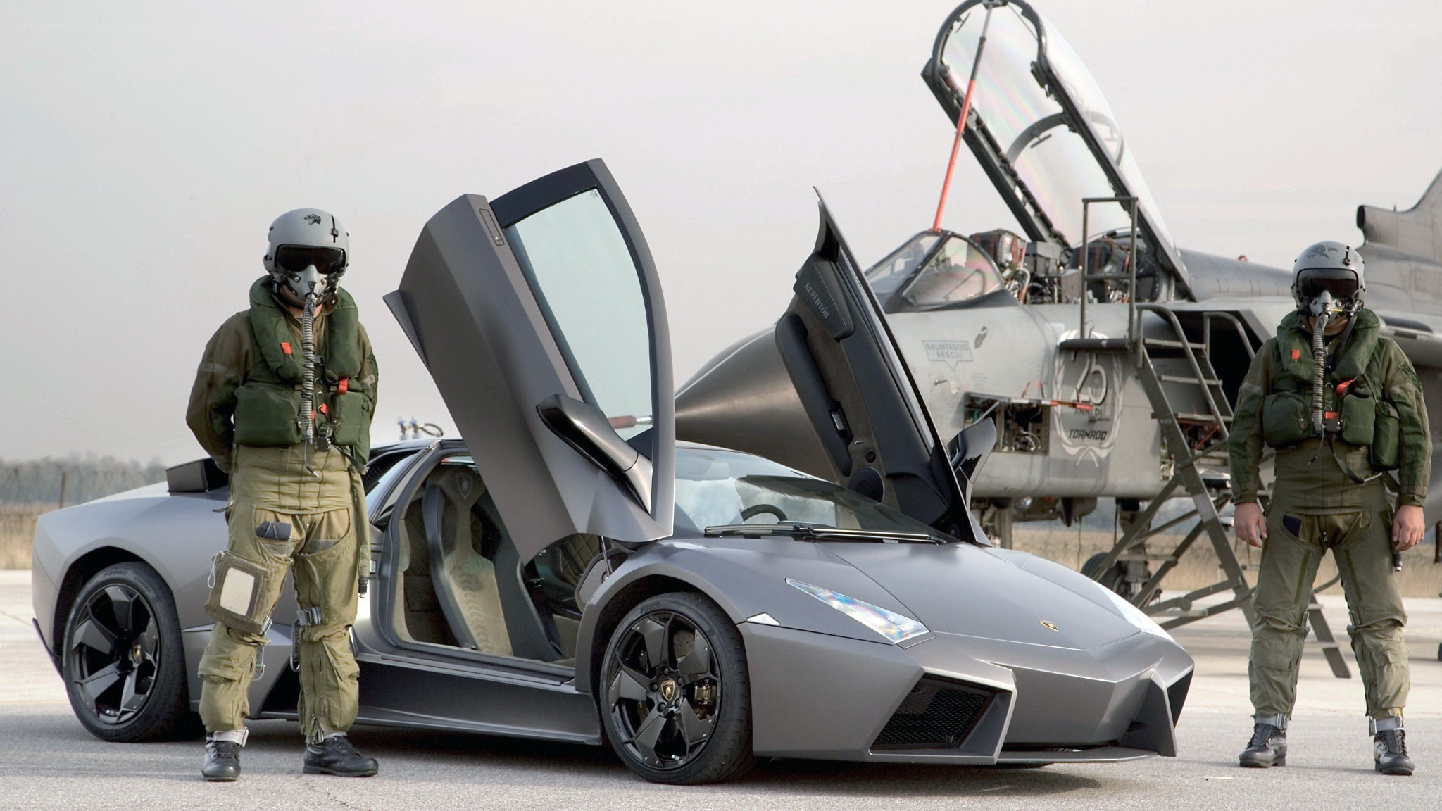 Lamborghini and fighter jet
