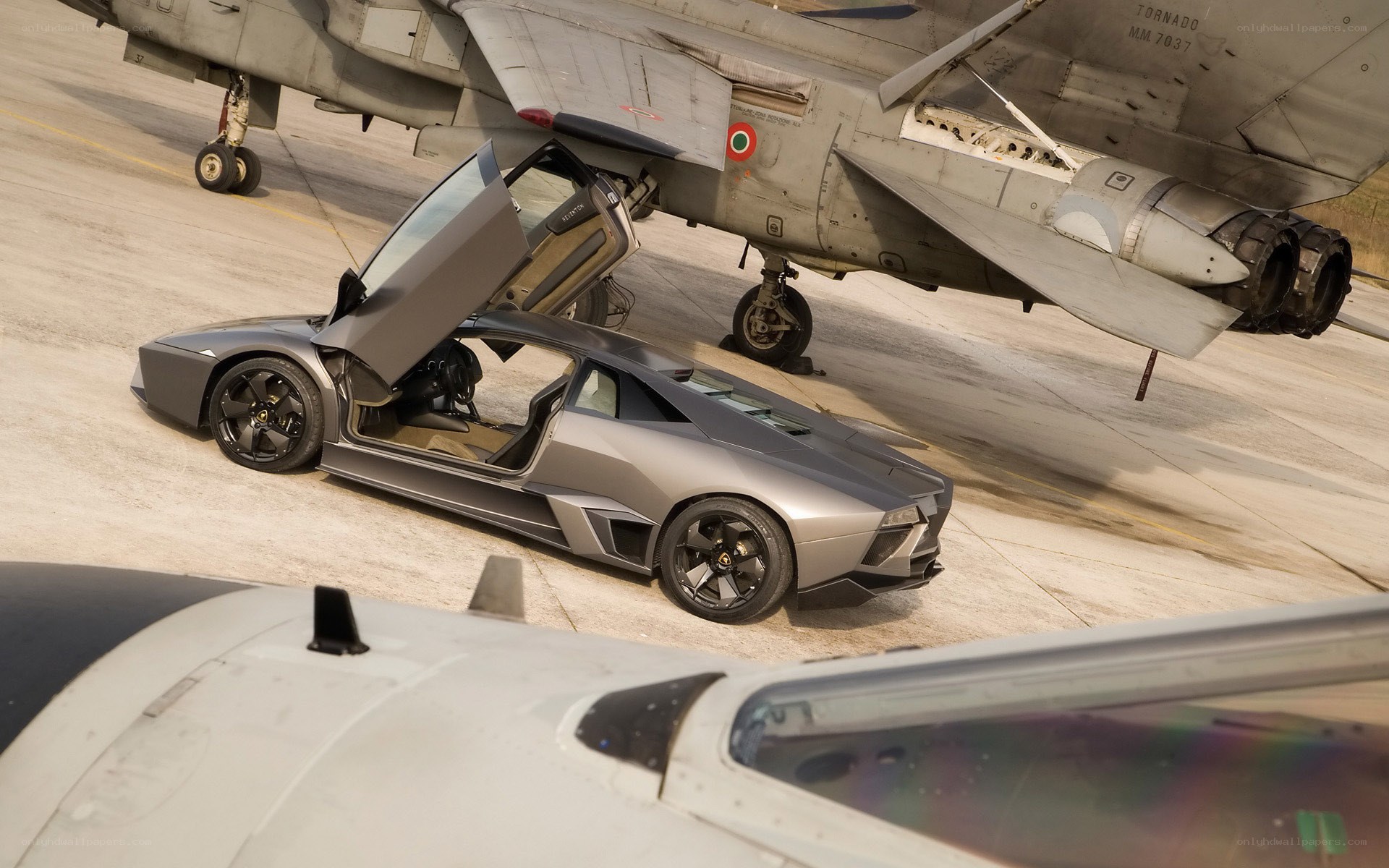 Lamborghini and fighter jet