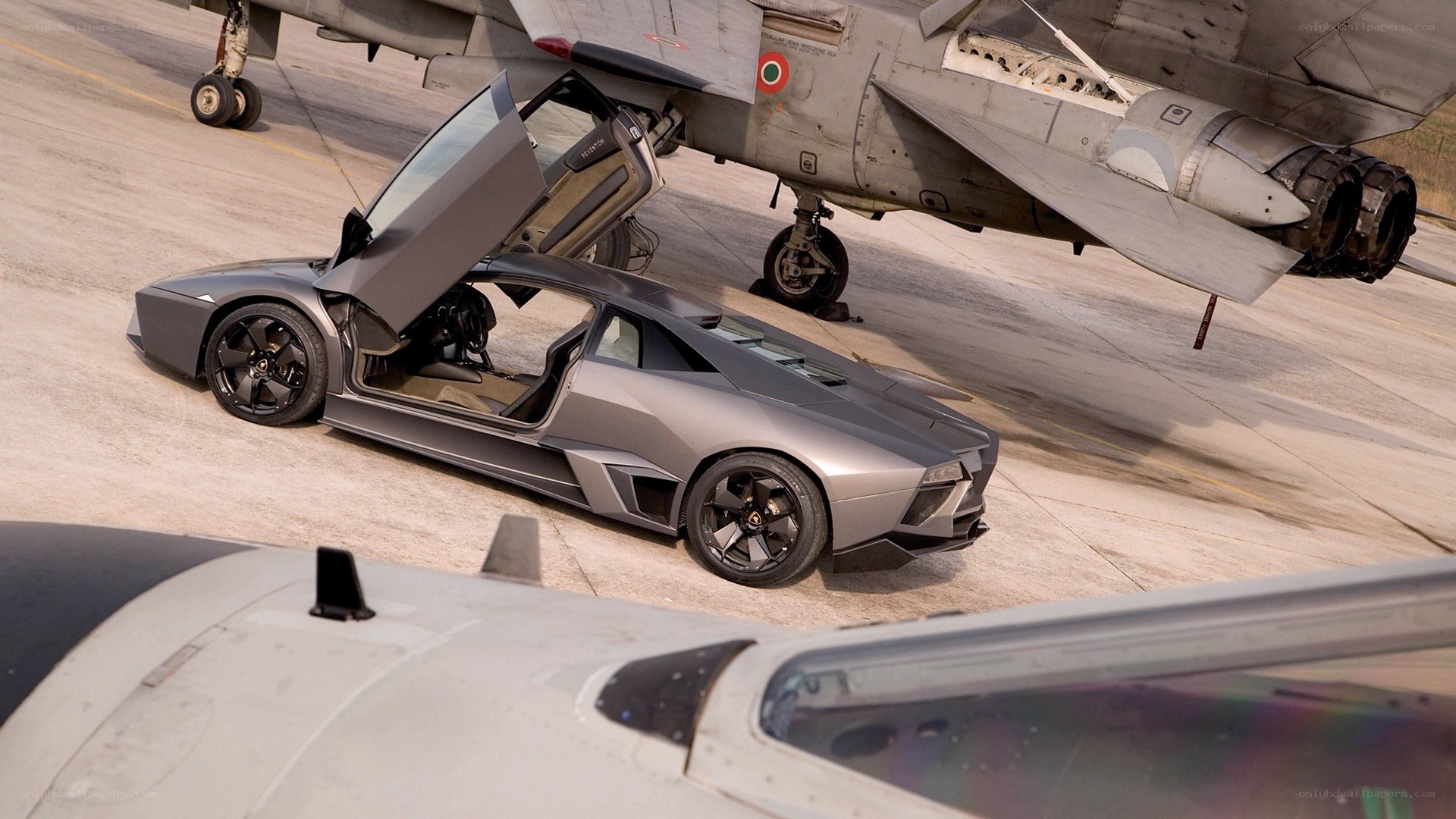 Lamborghini and fighter jet