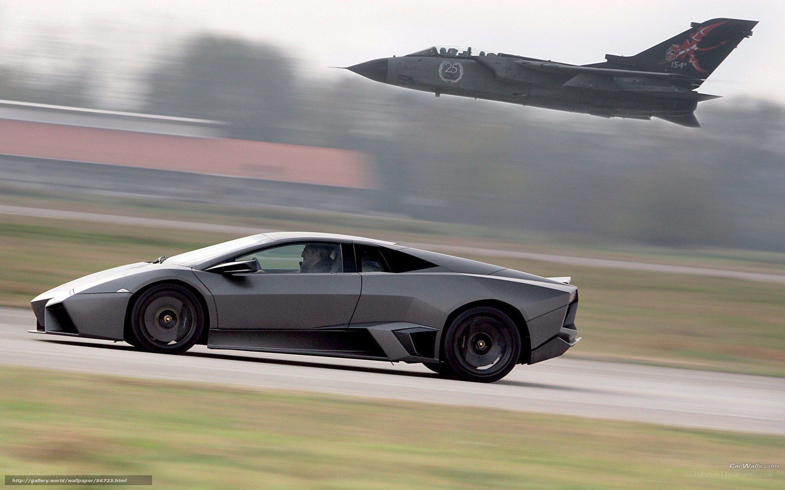 Lamborghini and jet on runway